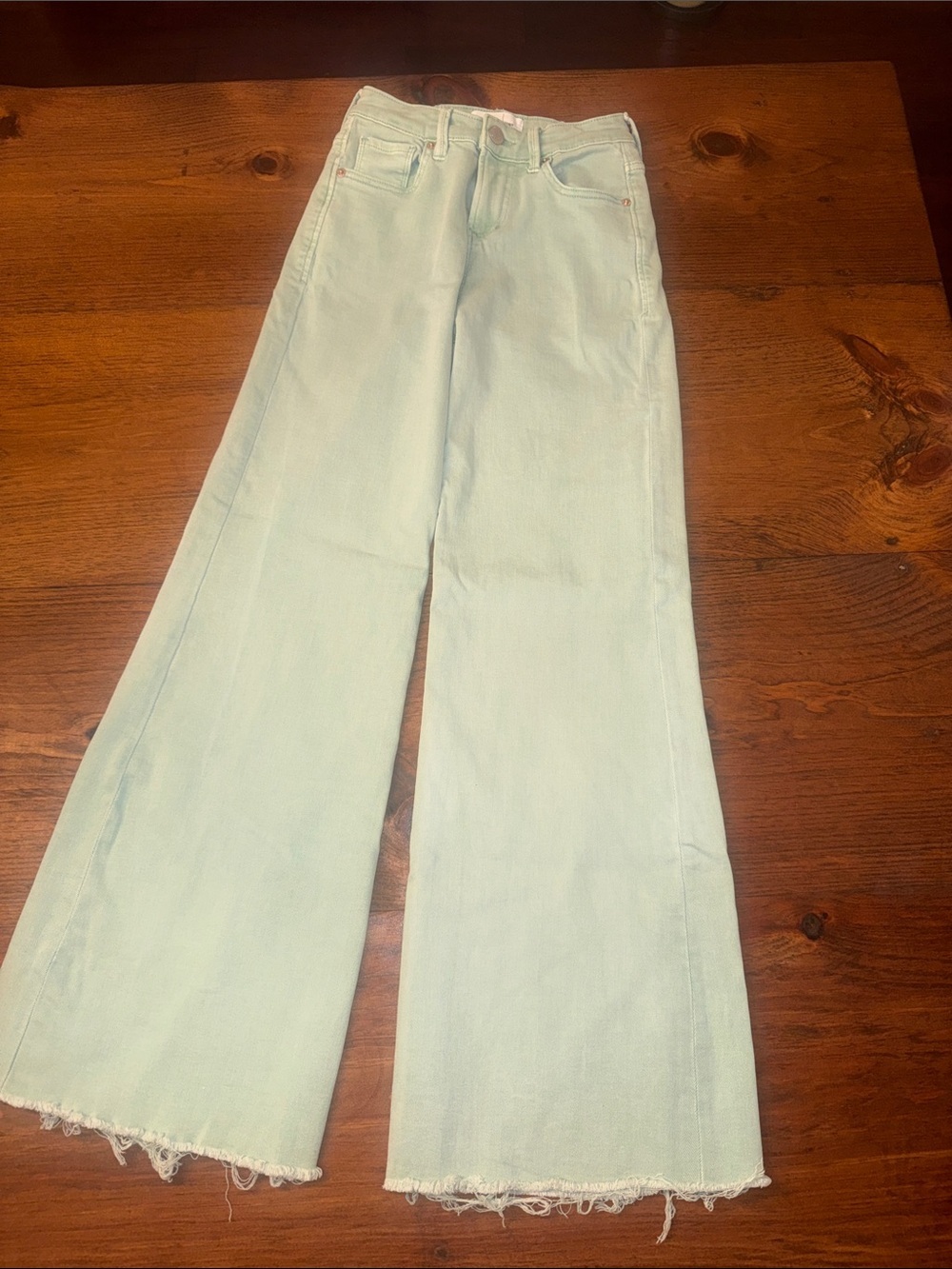 Dear John Pastel Mint Wide-Leg Jeans with Raw Hem